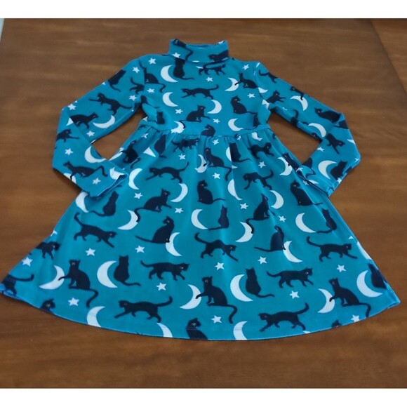 Mini Boden Girls long sleeve Roll Neck Black Cat & Moon Jersey Dress Size 7-8 GU